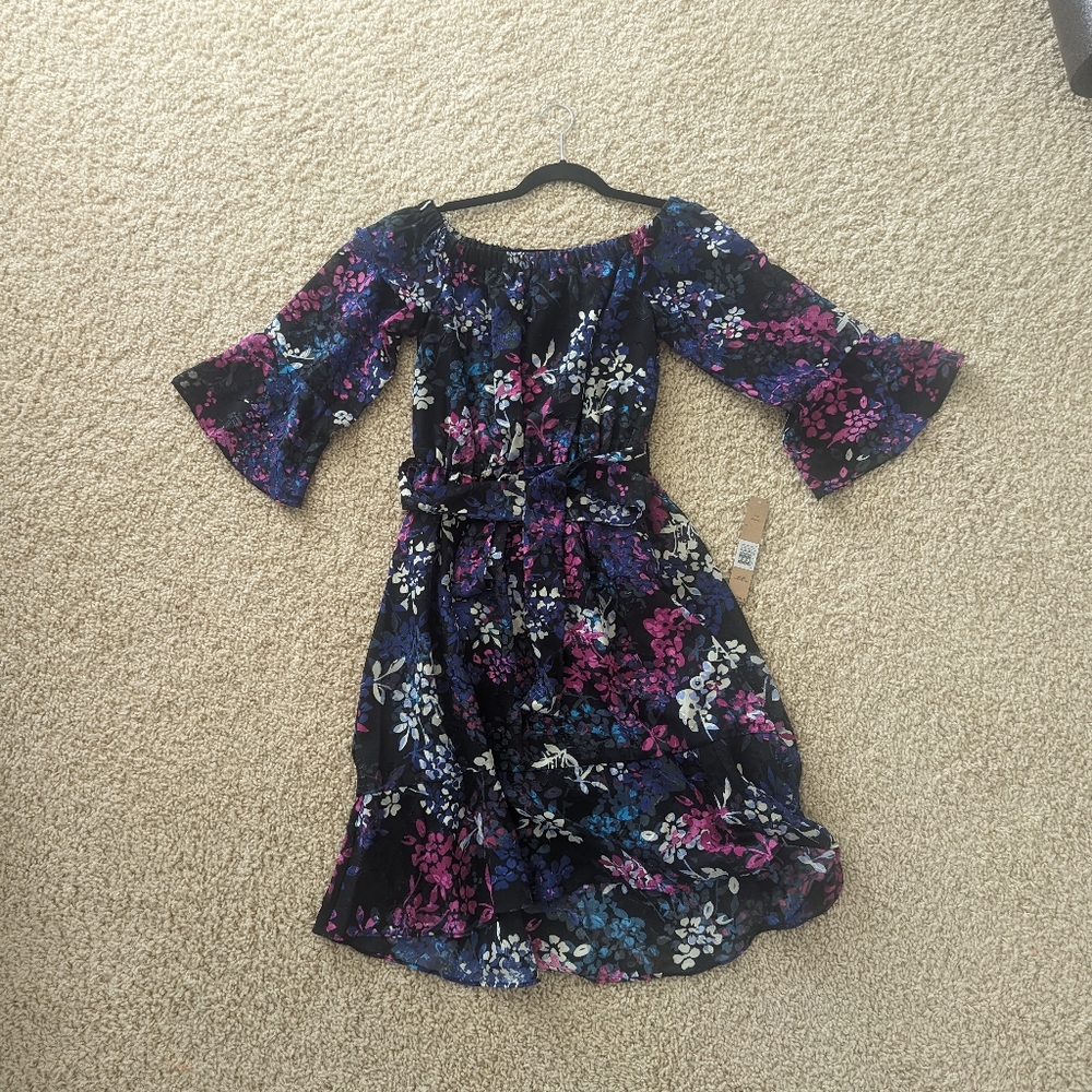 NWT RACHEL Rachel Roy Off-Shoulder Floral Print Dress, Size XS, Color Black